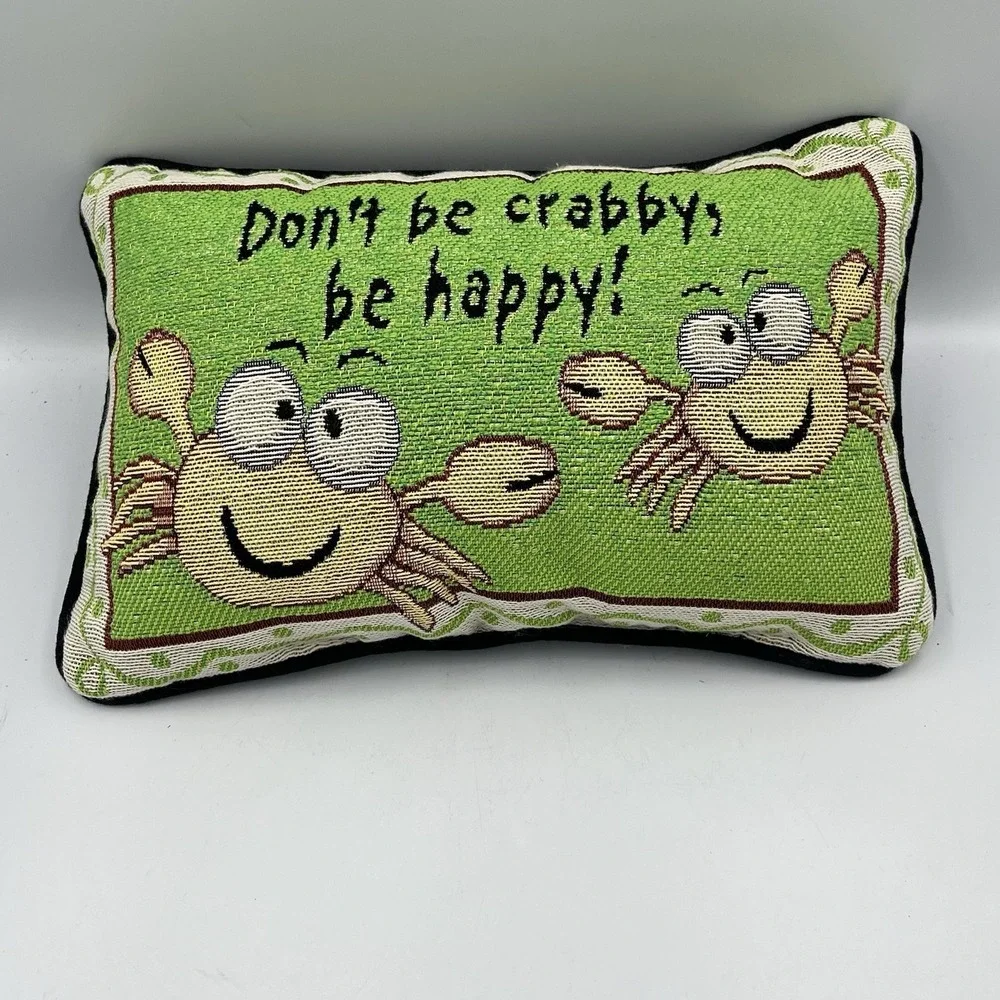 Don't Be Crabby, Be Happy Throw Tapestry Pillow Whimsical Crabs Beach Summer Fun